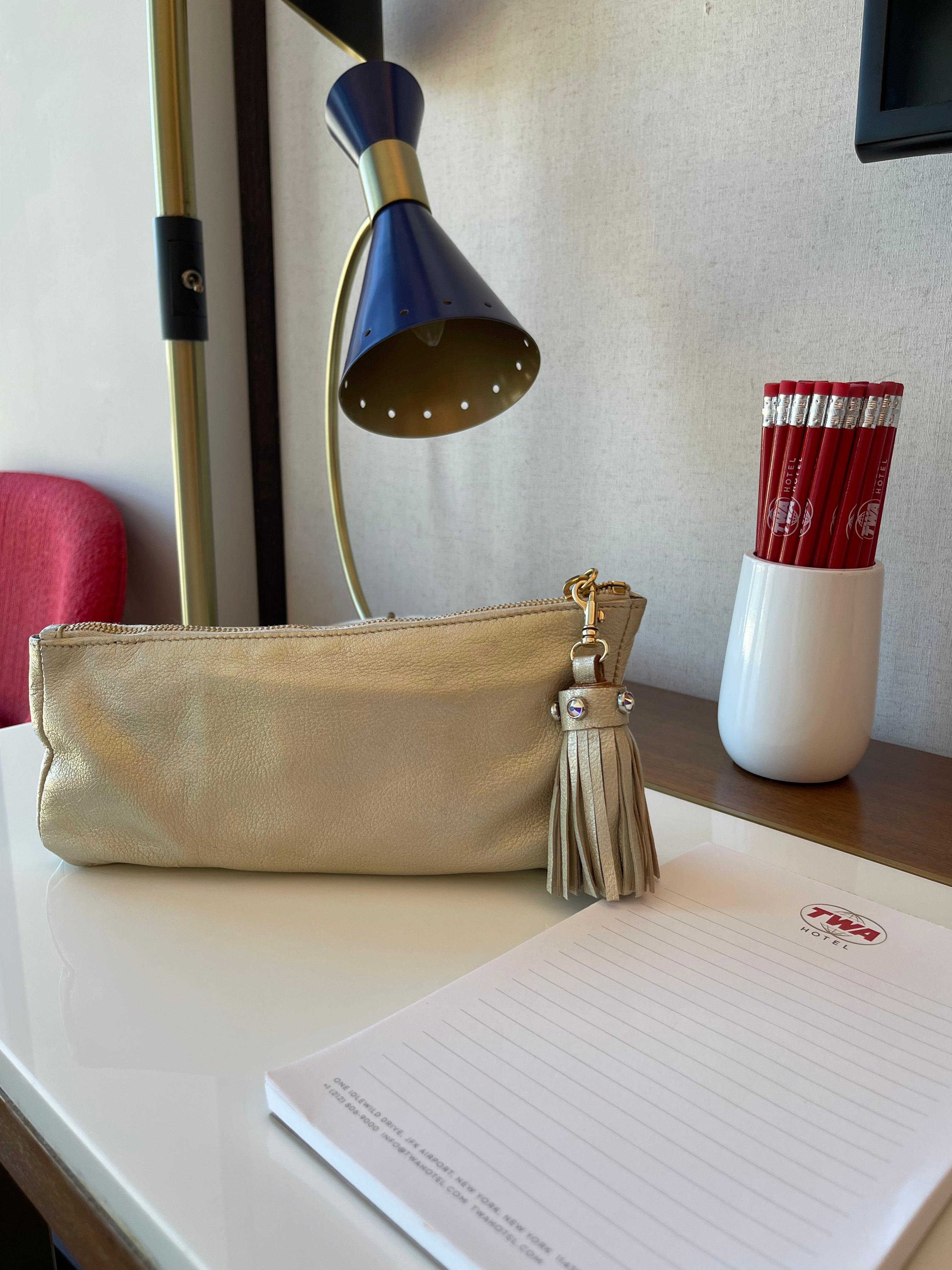 gold leather handbag with hassle