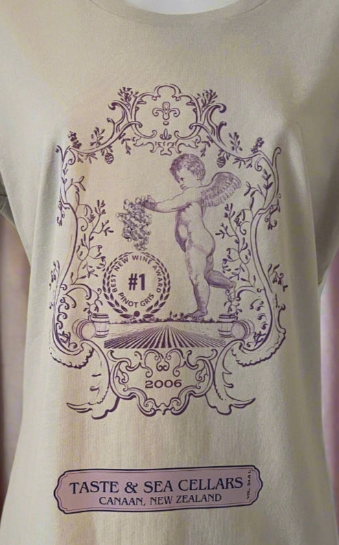 t-shirt ladies vineyard print purple on grey