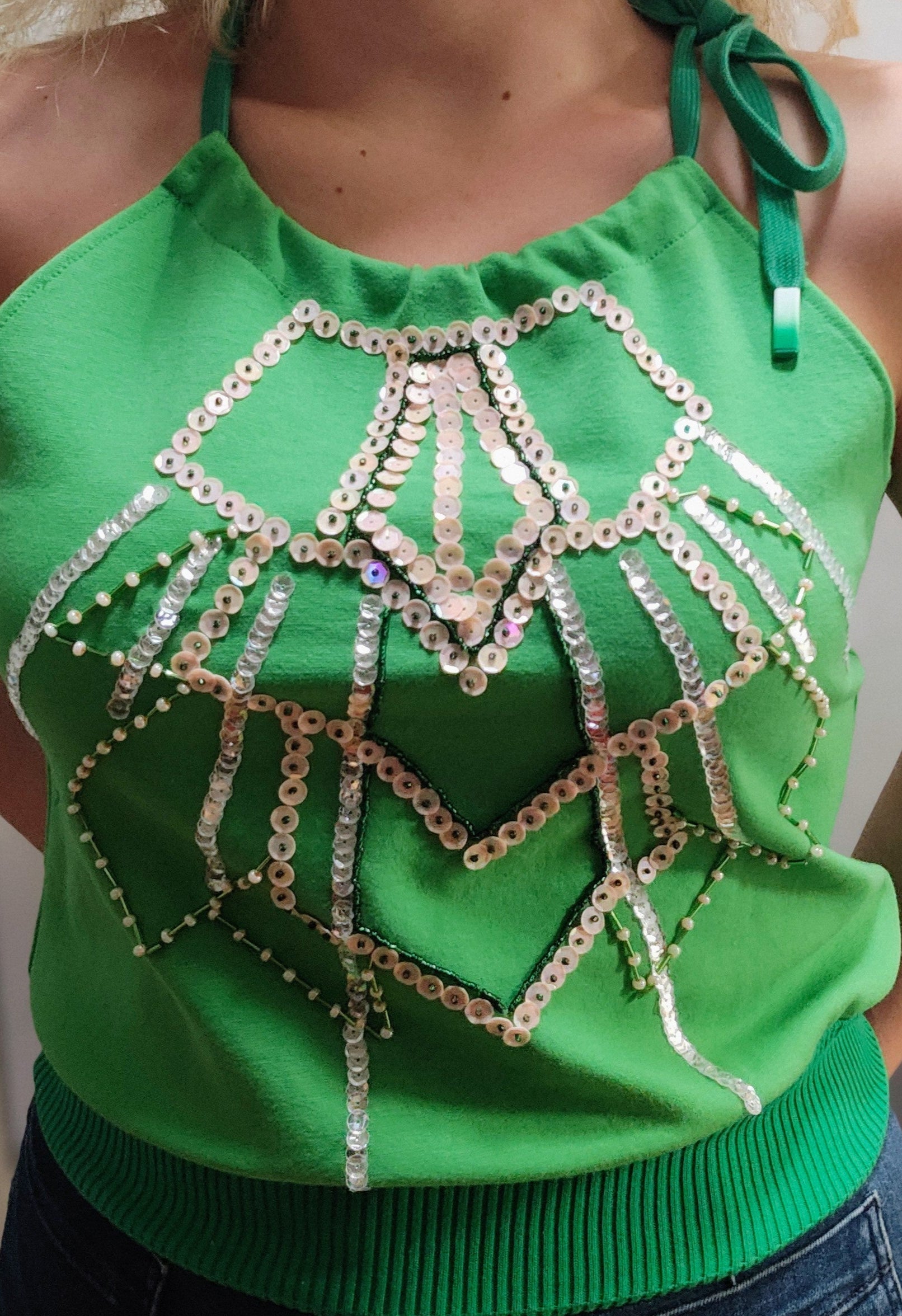 Luxe Beaded Halter Top green