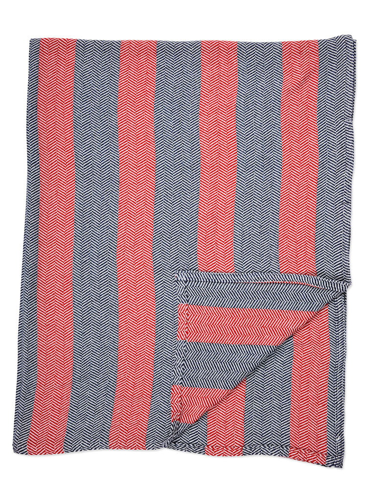 Red and black stripe cotton and cashmere throw blanket