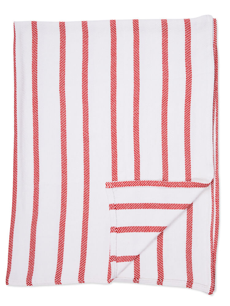 Cotton and cashmere  throw blanket in red and white stripe